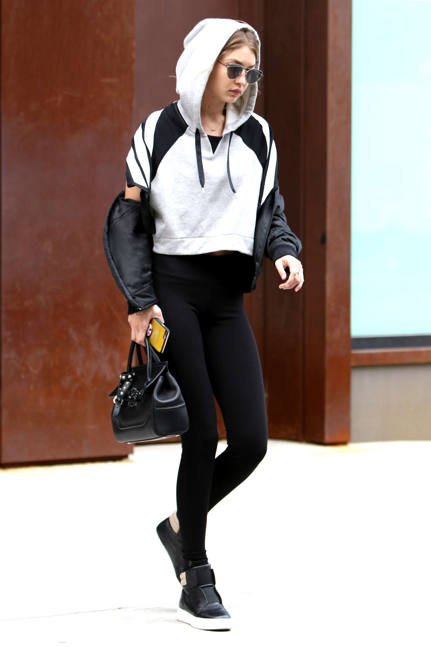 Gigi Hadid in Tights Leaves her apartment 03
